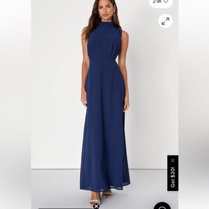 Lulu's Classic Navy Chiffon Sleeveless Mock Neck Maxi Dress